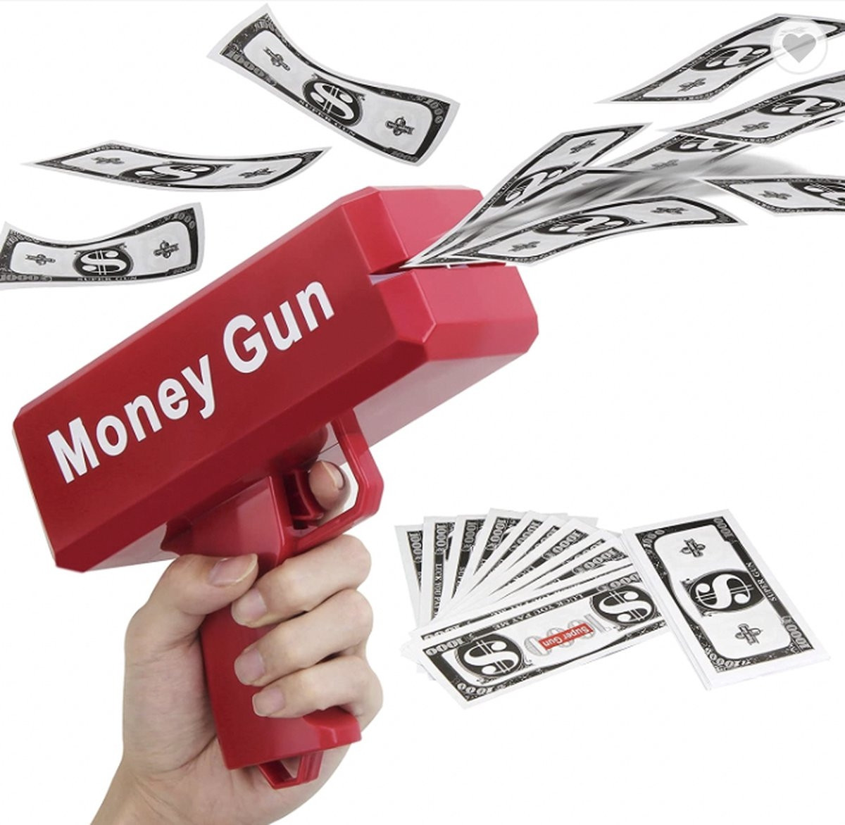 Super Money Pistolet À Argent Rouge - fourni avec un lot 100 billets Copy Money Dollars - Gadget de fête